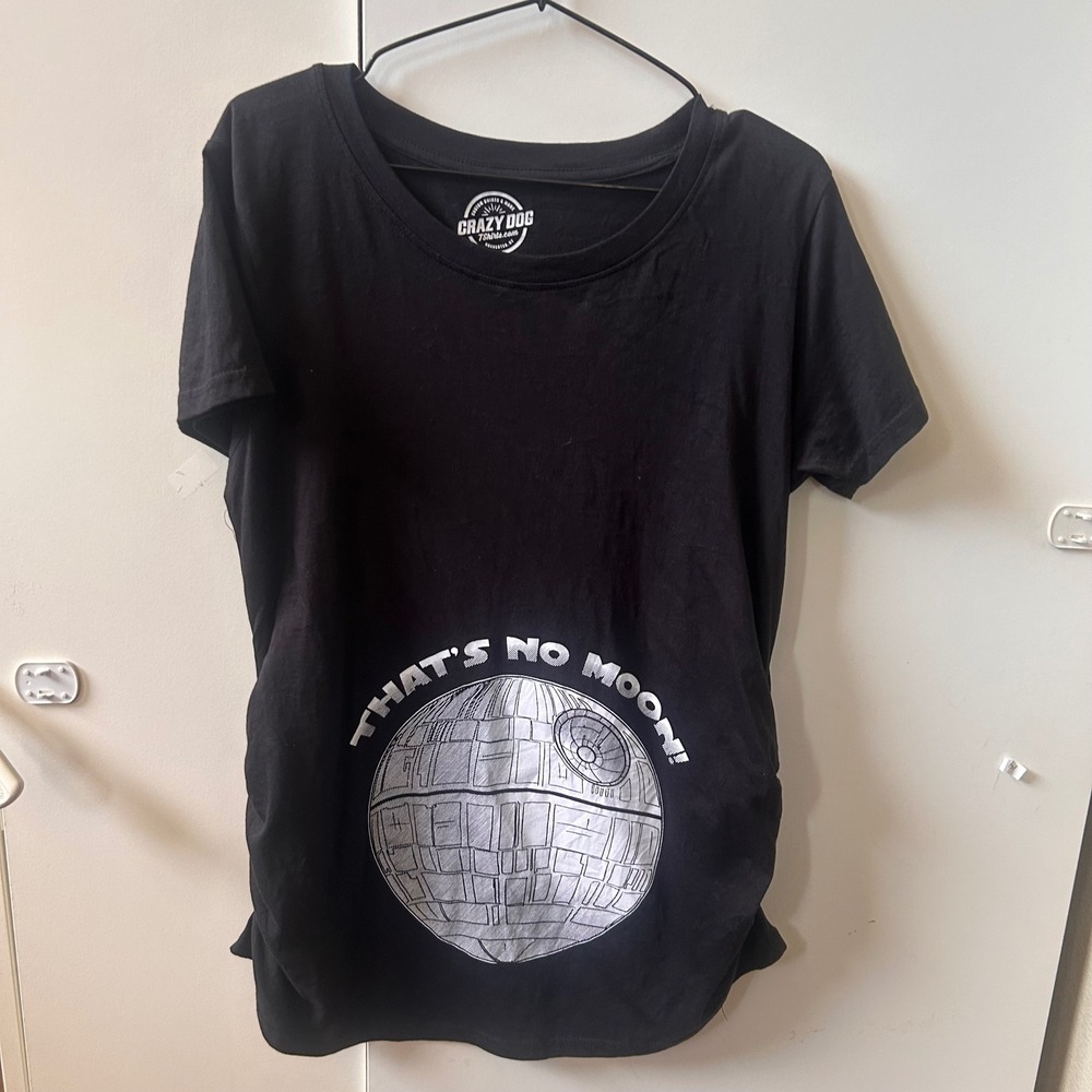 Crazy Dog T-Shirts Maternity Star Wars Thats No Moon Death Star Black Tee Large